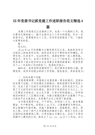 XX年党委书记抓党建工作述职报告范文精选4篇