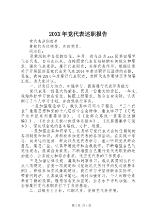 20XX年党代表述职报告