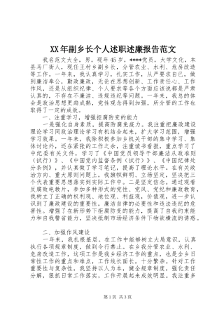 XX年副乡长个人述职述廉报告范文