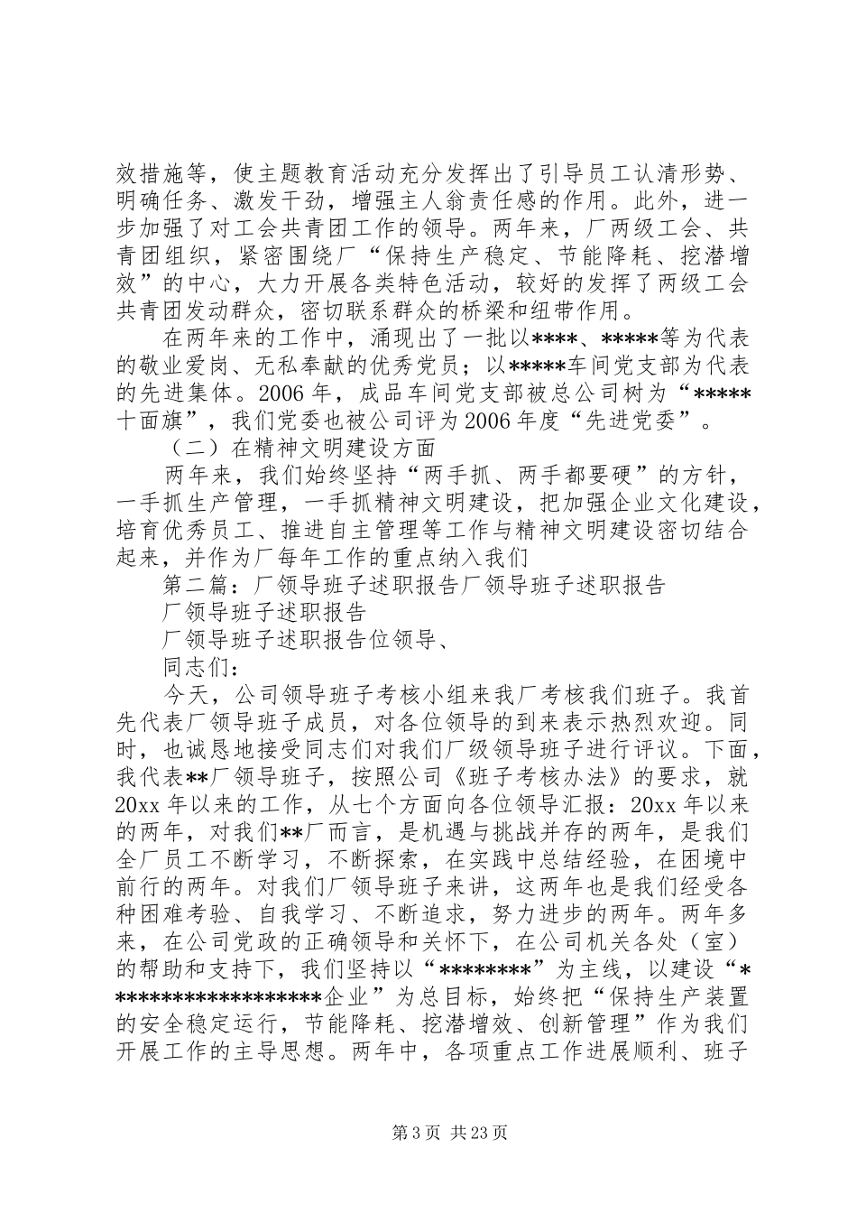 厂领导班子述职报告述职报告_第3页