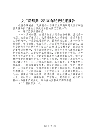 文广局纪委书记XX年述责述廉报告