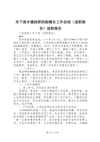 市下派乡镇挂职的副镇长工作总结（述职报告）述职报告