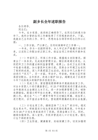 副乡长全年述职报告