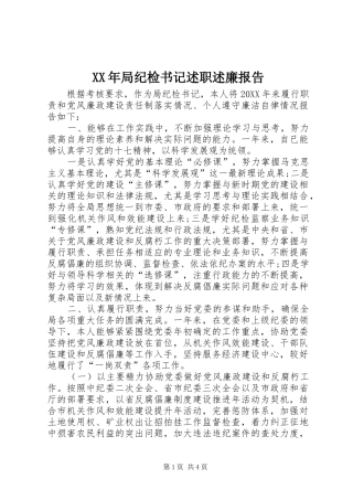 XX年局纪检书记述职述廉报告