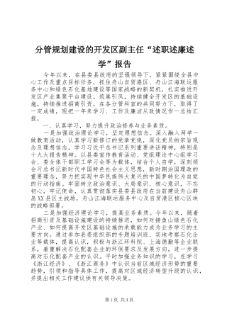 分管规划建设的开发区副主任“述职述廉述学”报告