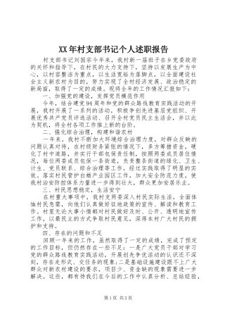 XX年村支部书记个人述职报告