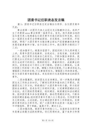 团委书记任职表态发言稿