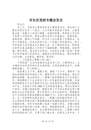 市长在党政专题会发言