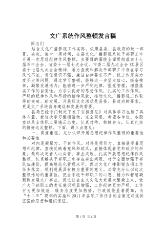 文广系统作风整顿发言稿