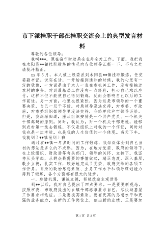 市下派挂职干部在挂职交流会上的典型发言材料