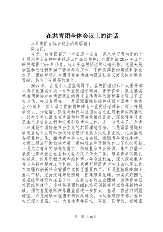 在共青团全体会议上的讲话