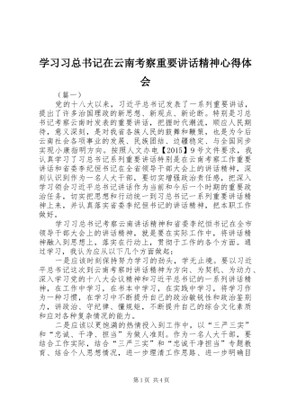 学习习总书记在云南考察重要讲话精神心得体会