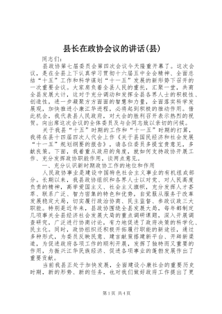 县长在政协会议的讲话(县)