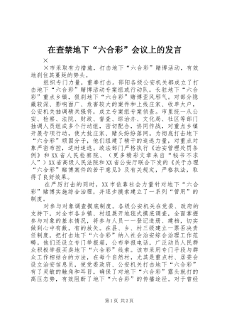 在查禁地下“六合彩”会议上的发言