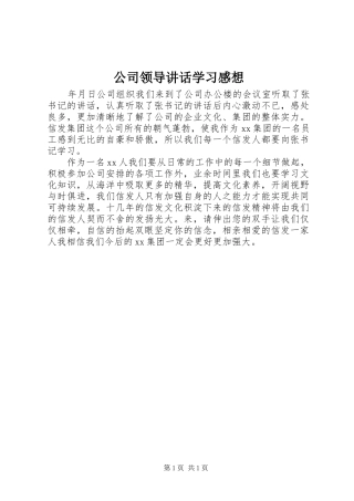 公司领导讲话学习感想