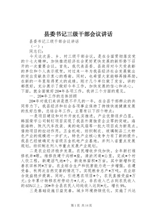 县委书记三级干部会议讲话