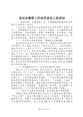 县长在筹资工作动员会议上的讲话