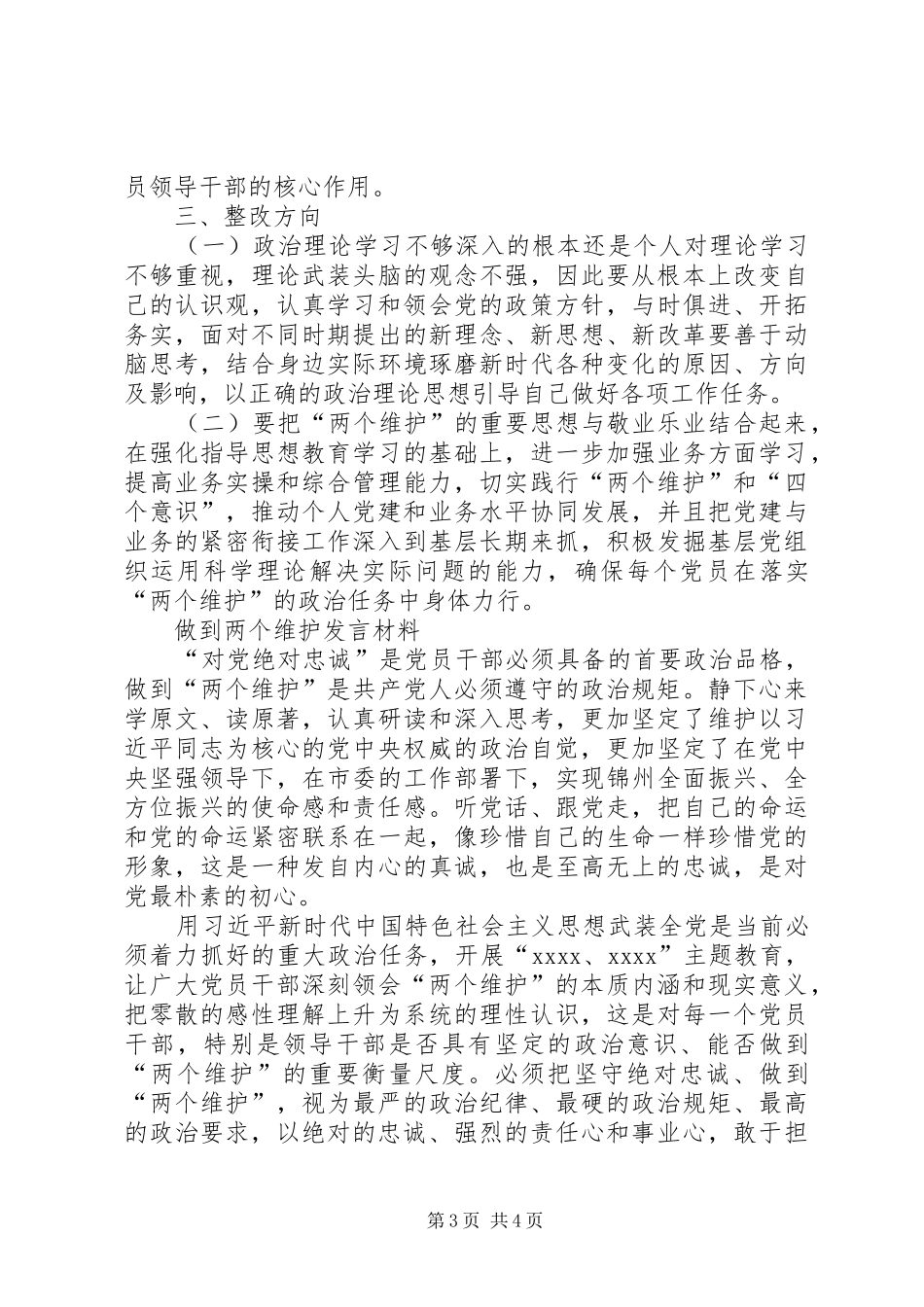 做到两个维护发言材料_第3页
