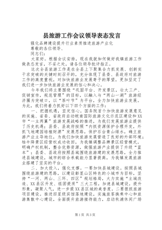 县旅游工作会议领导表态发言