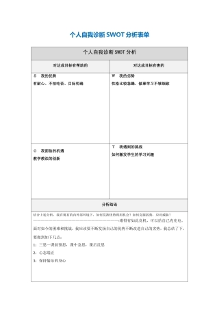 彭斌个人自我诊断SWOT分析表
