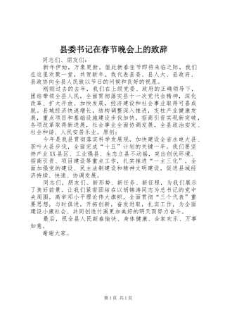 县委书记在春节晚会上的致辞