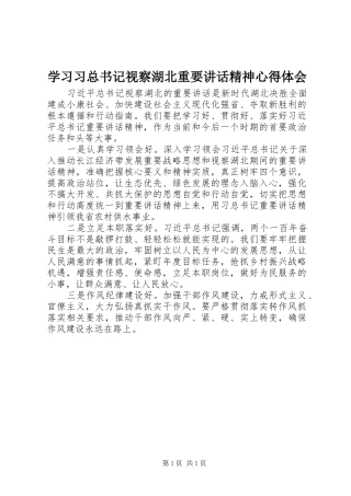 学习习总书记视察湖北重要讲话精神心得体会