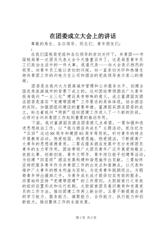 在团委成立大会上的讲话