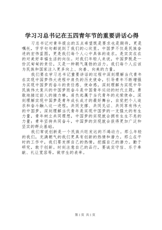 学习习总书记在五四青年节的重要讲话心得