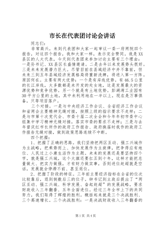 市长在代表团讨论会讲话