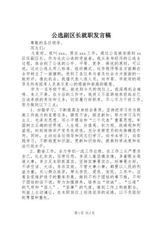 公选副区长就职发言稿