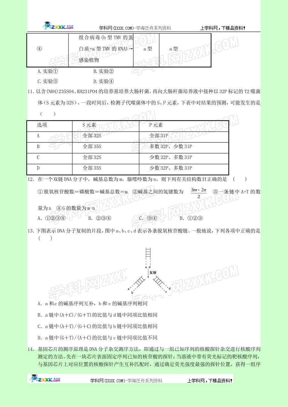 生物：第3章《基因的本质》单元模拟试题(2)(新人教版必修2)_第3页