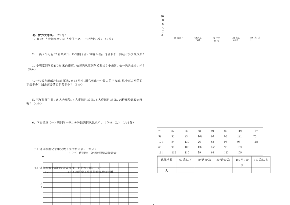 宣汉县2013年春季期末教学质量调研测试卷三年级数学_第2页