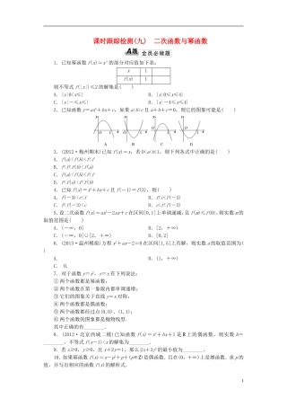 【三维设计】2014高考数学一轮复习-课时跟踪检测(九)二次函数与幂函数-理-新人教A版-