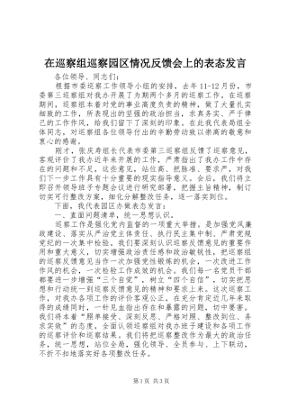 在巡察组巡察园区情况反馈会上的表态发言