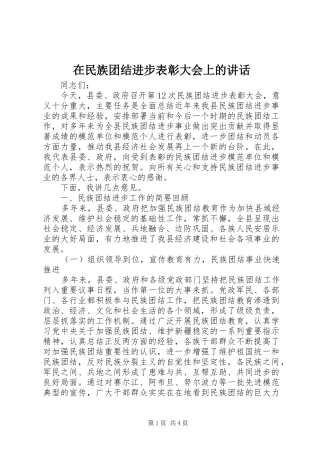 在民族团结进步表彰大会上的讲话