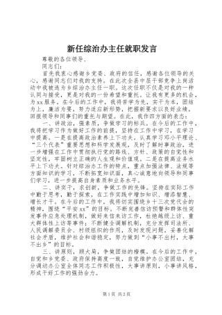 新任综治办主任就职发言