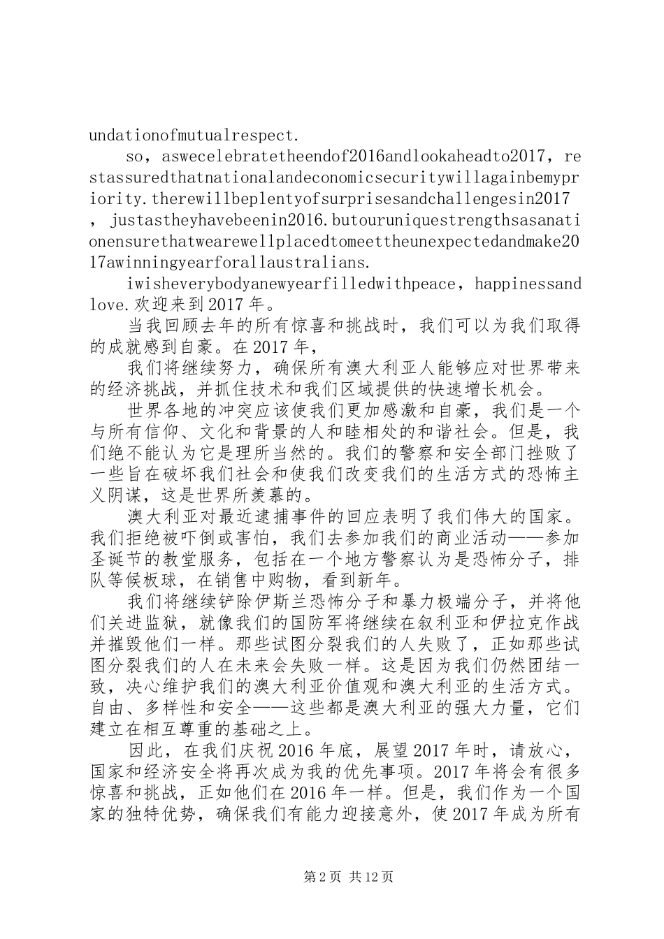 特恩布尔总理XX年新年致辞_第2页