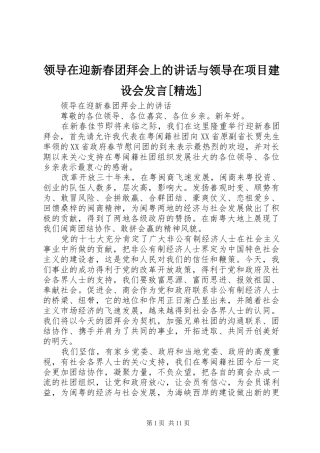 领导在迎新春团拜会上的讲话与领导在项目建设会发言[精选]