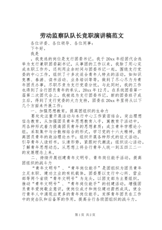 劳动监察队队长竞职演讲稿范文