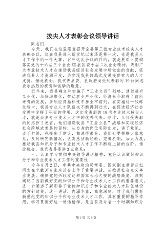 拔尖人才表彰会议领导讲话