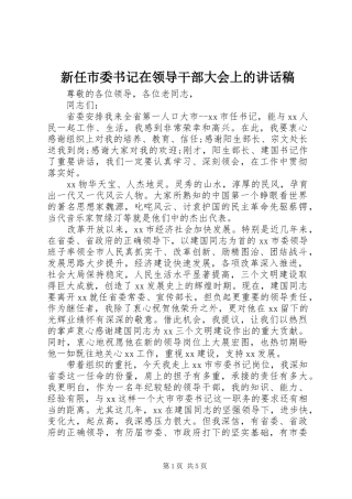 新任市委书记在领导干部大会上的讲话稿