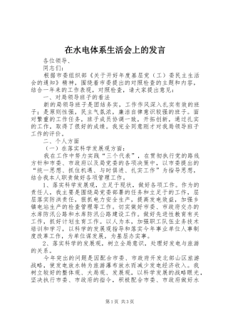 在水电体系生活会上的发言