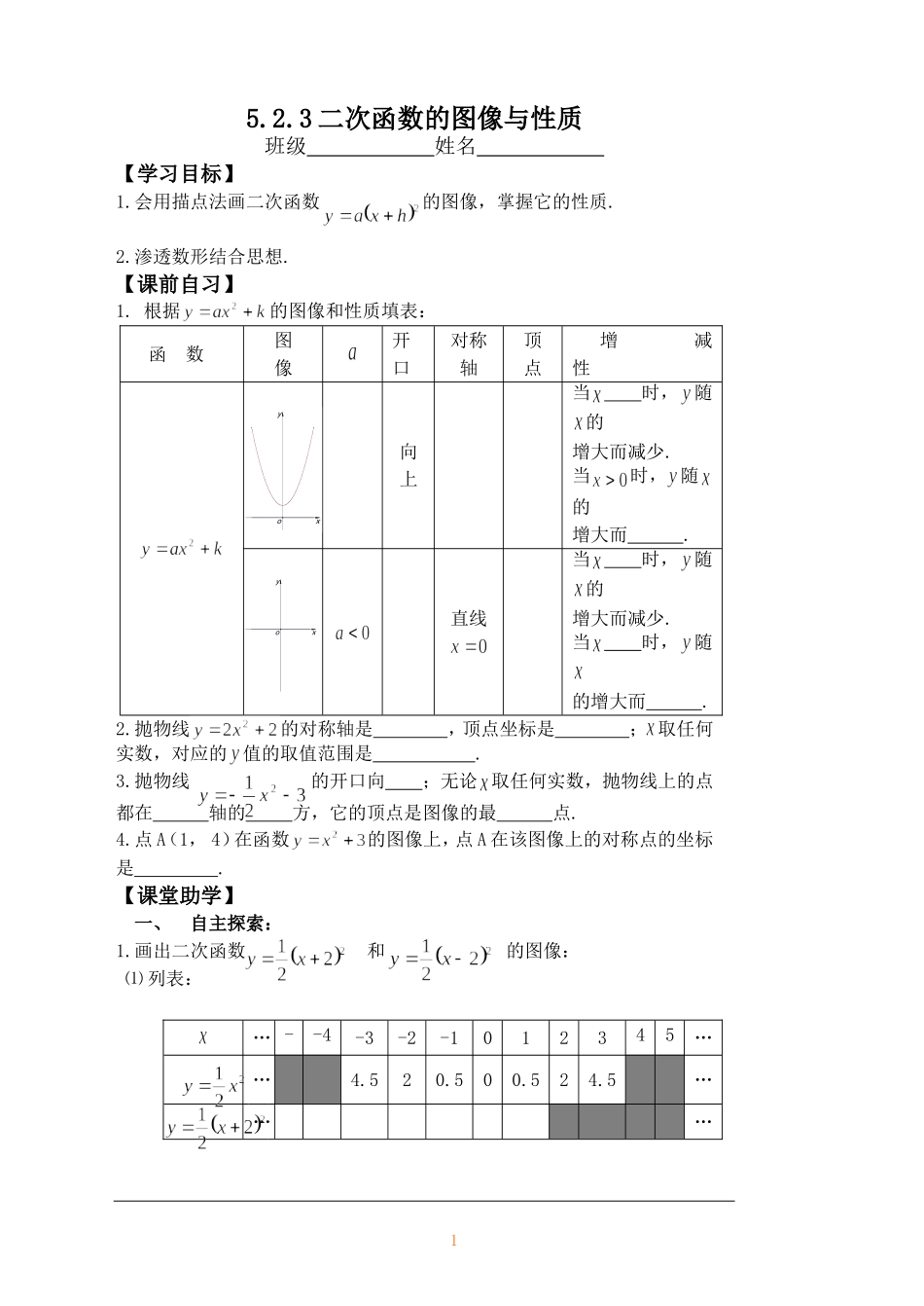 5.2.3二次函数的图像和性质_第1页