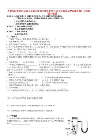 内蒙古阿鲁科尔沁旗天山第六中学九年级化学下册《珍惜和保护金属资源》导学案(无答案)-新人教版