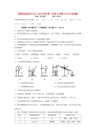 湖南省益阳市高一化学上学期10月月考试题-人教版高一全册化学试题