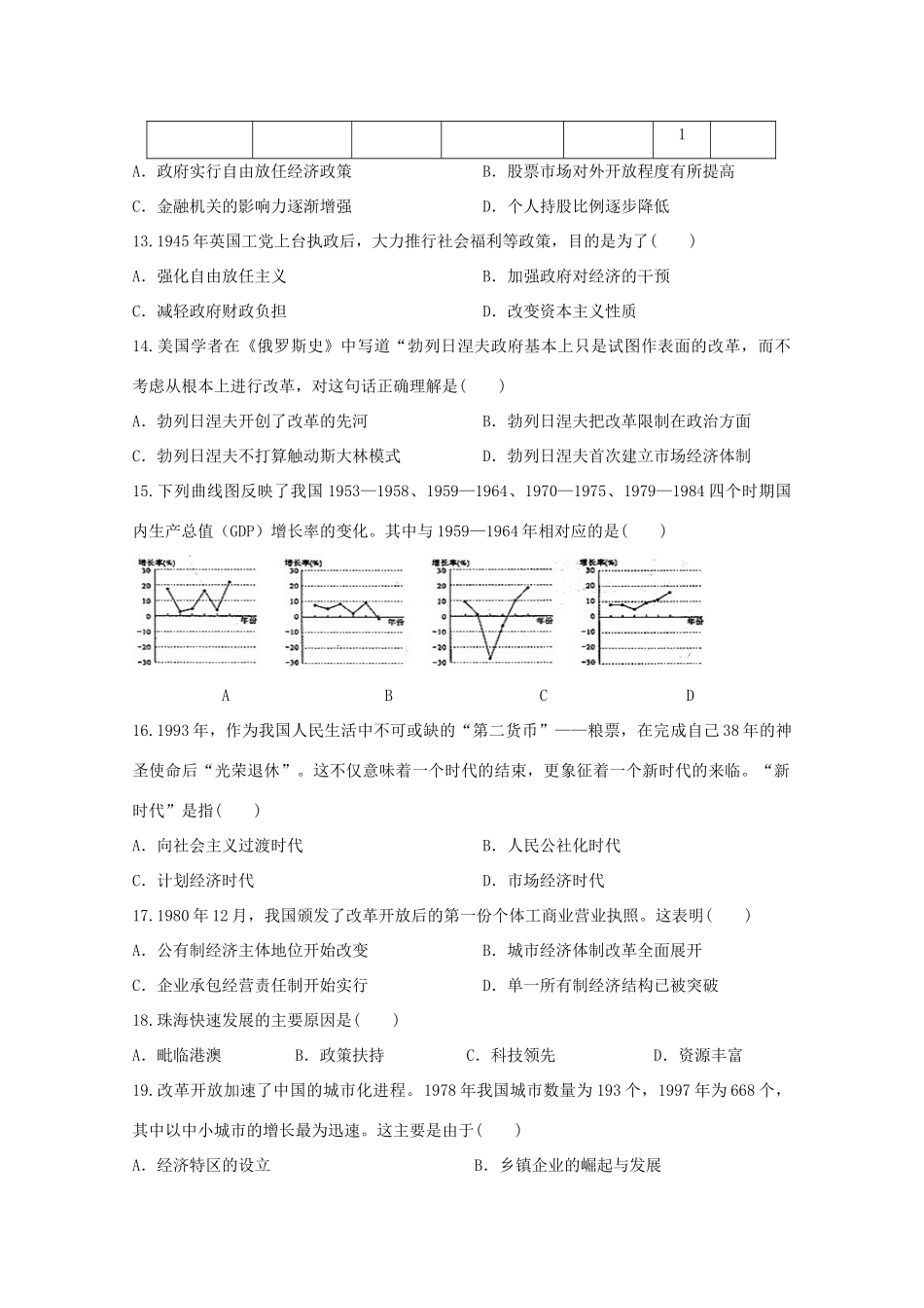 高一历史下学期期末考试试题A-人教版高一全册历史试题_第3页