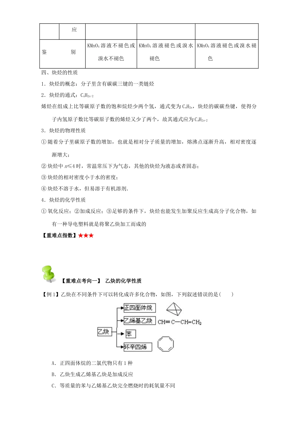 高中化学 第二章 烃和卤代烃 重难点五 乙炔与炔烃（含解析）新人教版选修5-新人教版高二选修5化学试题_第3页