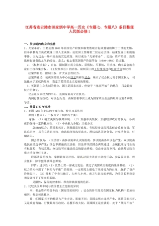 江苏省连云港市田家炳中学高中历史《专题七、专题八》条目整理 人民版必修1
