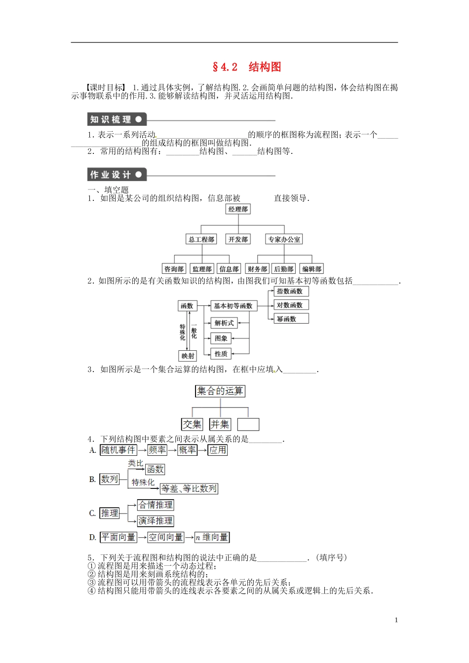 高中数学 4.2结构图同步练习（含解析）新人教版选修1-2-新人教版高二选修1-2数学试题_第1页