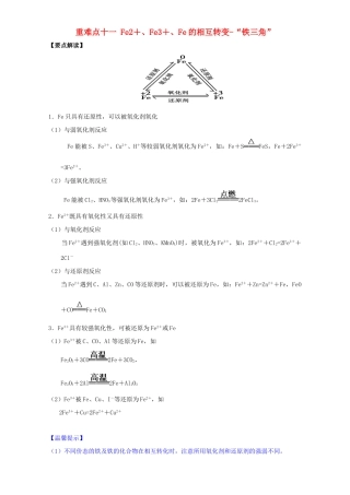高中化学 第三章 非金属及其化合物 重难点十一 Fe2＋、Fe3＋、Fe的相互转变-“铁三角”（含解析）新人教版必修1-新人教版高一必修1化学试题